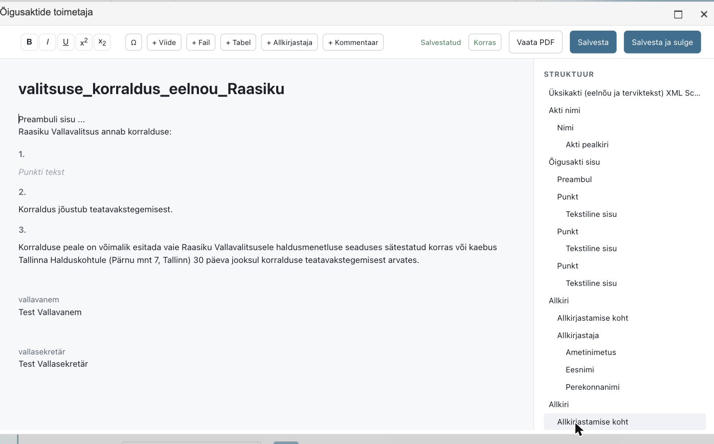 !akt-editor avatud eelnõuga