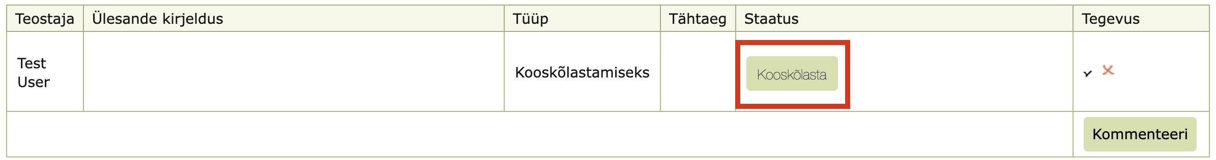 !Kooskõlastamise ülesanne