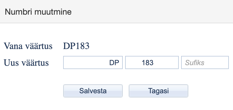 !Asja numbri muutmise aken