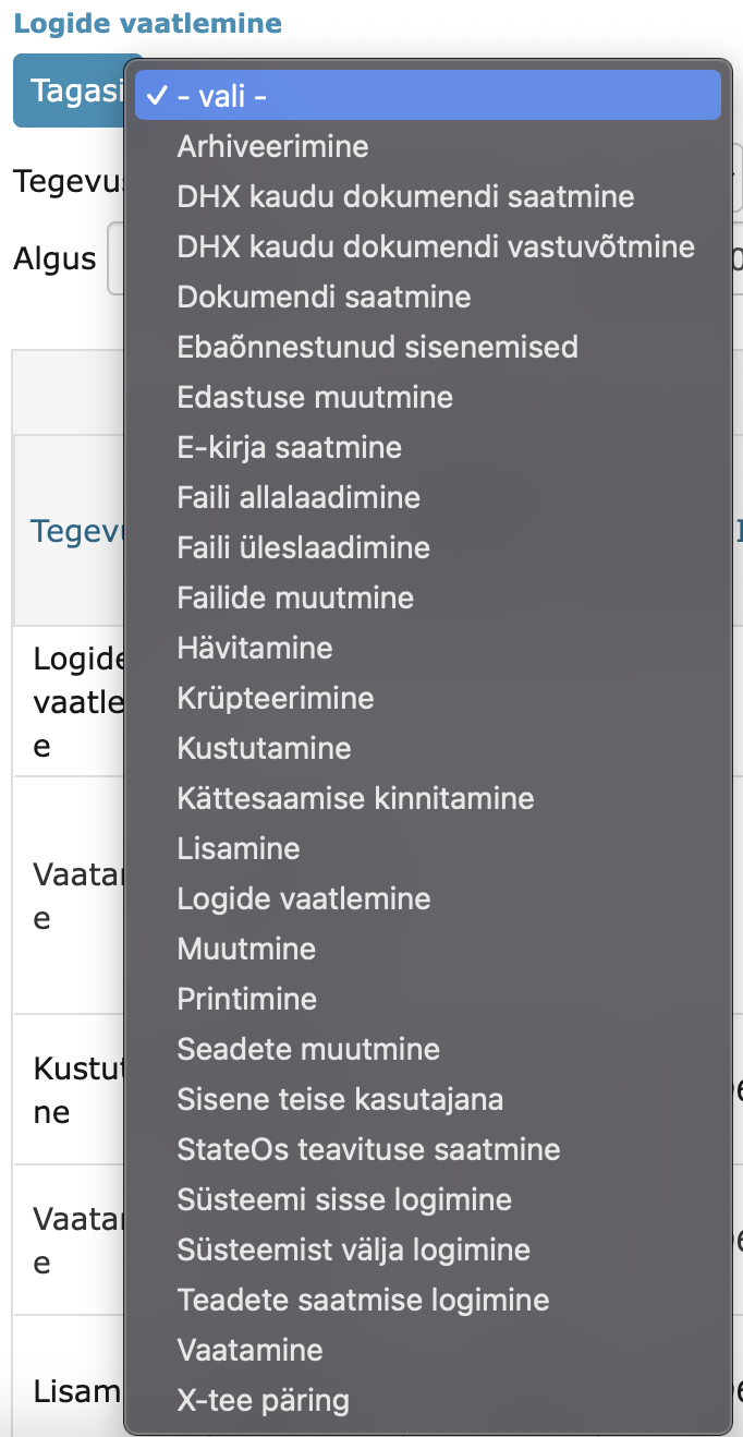 !Tegevuste rippmenuu