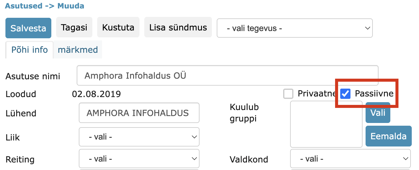 !Asutuse aktiivseks tegemine